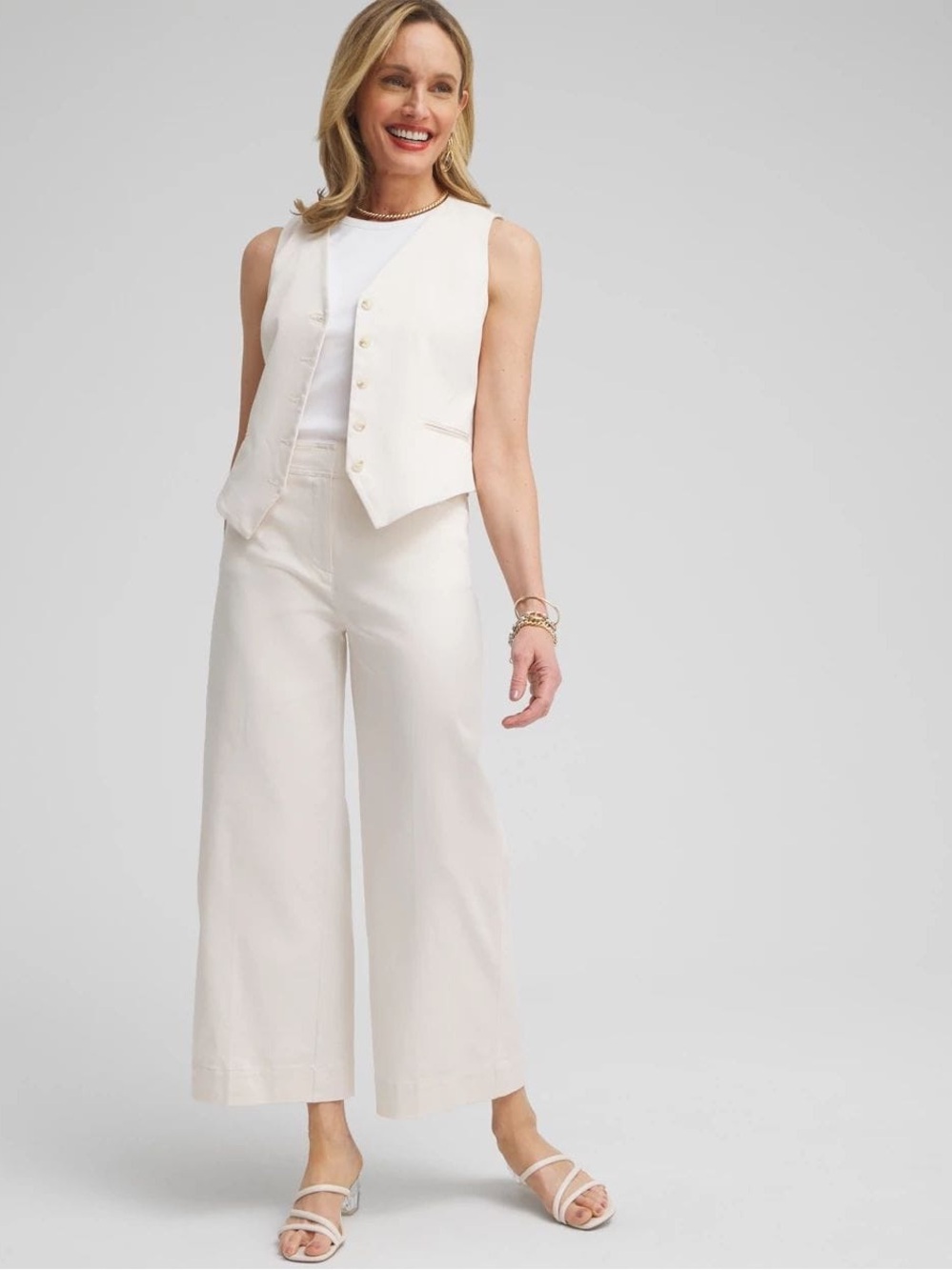 CHICO’S NWT 2.5 Cotton Sateen Cropped Pants in English Cream • Wide Leg Ivory